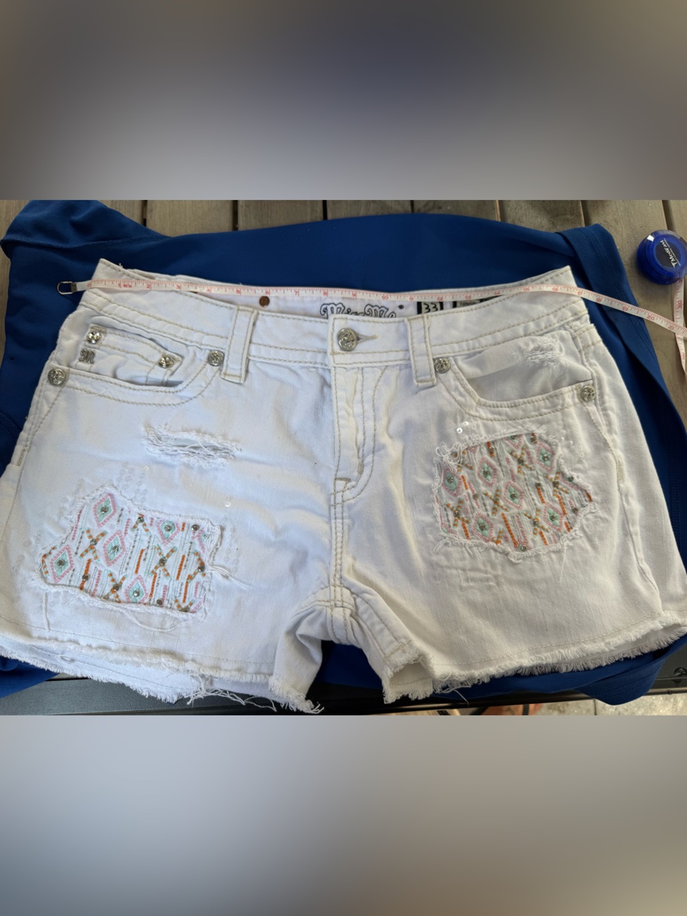 Miss Me White Embroidered Distressed Women's Denim Shorts